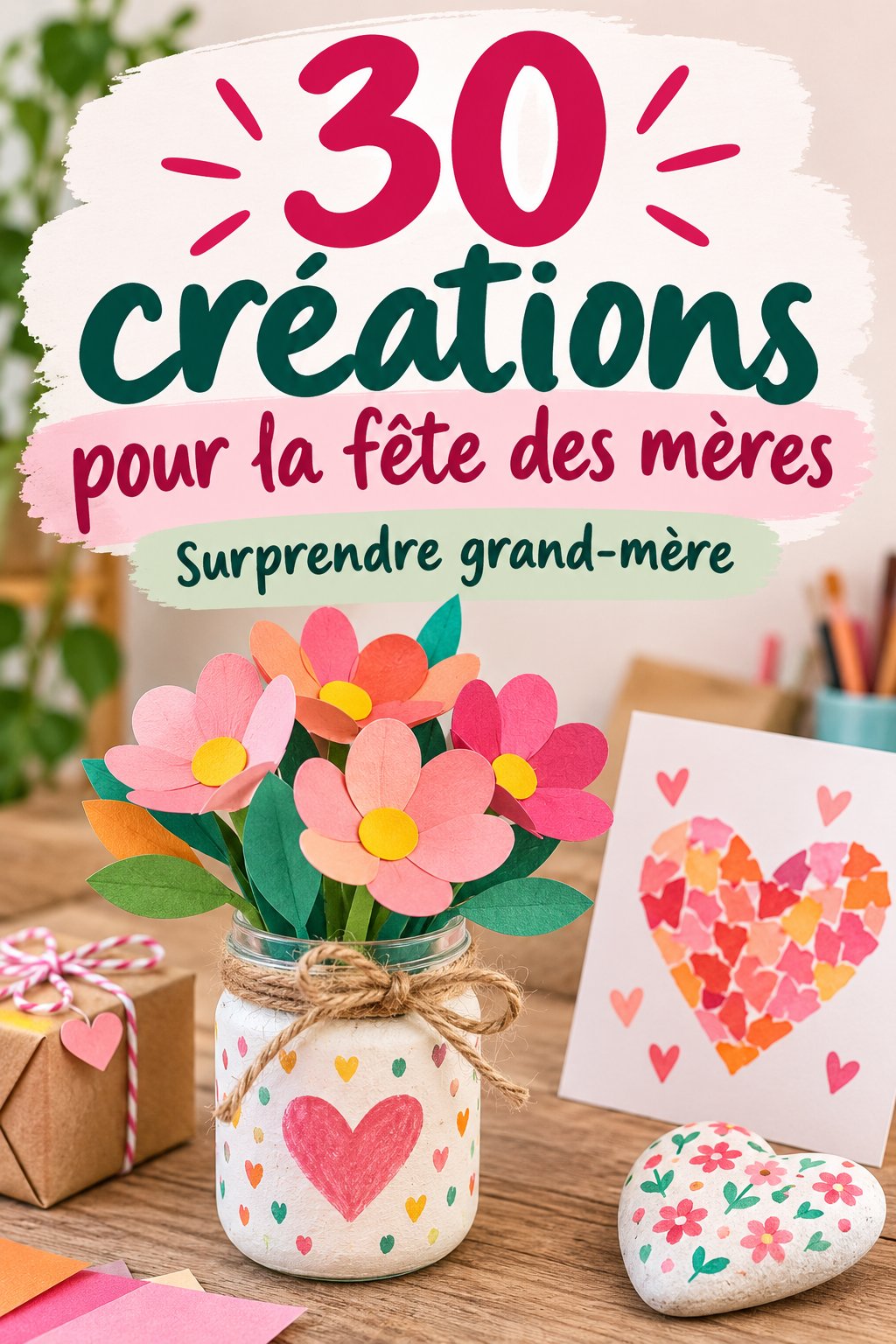 Un collage de bricolages faits main à offrir à grand-mère pour la fête des mères.