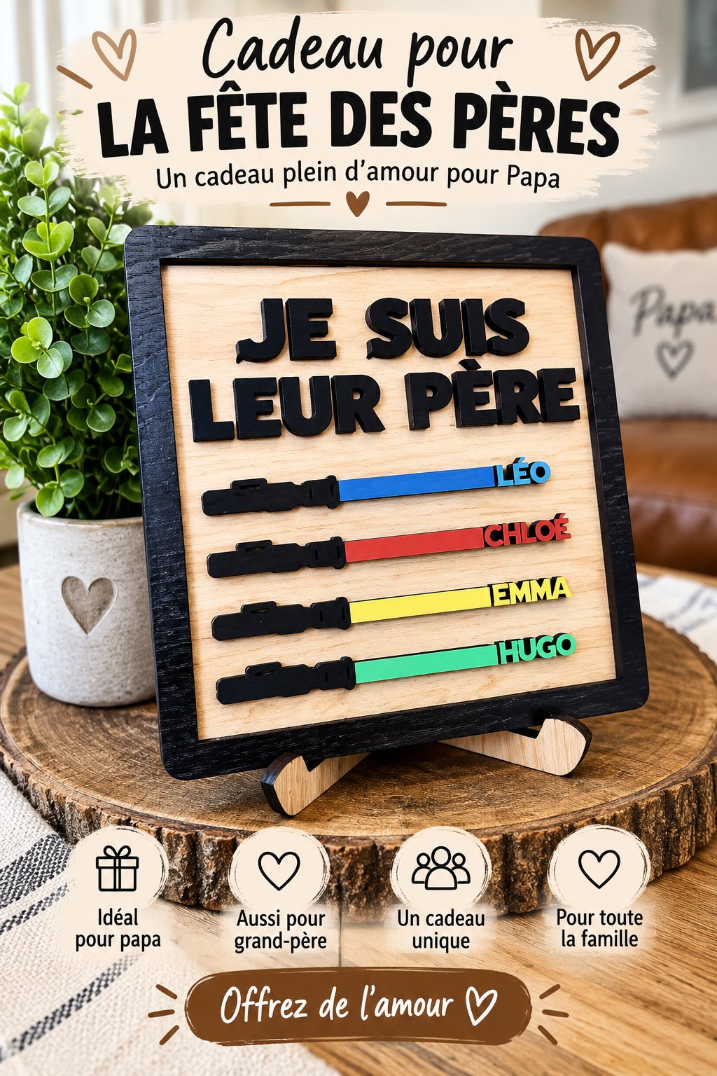 Cadeaux personnalisés pour la fête des pères sur une table décorée