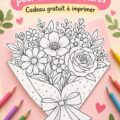 Carte à colorier pour la fête des mères avec un bouquet de fleurs.