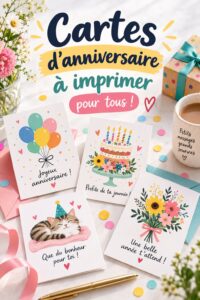 Exemple de cartes d'anniversaire imprimables colorées et créatives.