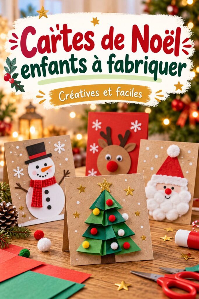 Un enfant fabriquant une carte de Noël avec des fournitures colorées.