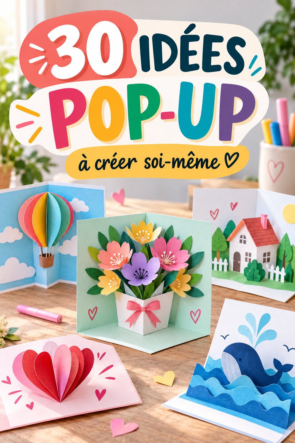 Une carte pop-up colorée représentant un gâteau d'anniversaire, conçue à la main pour une célébration.