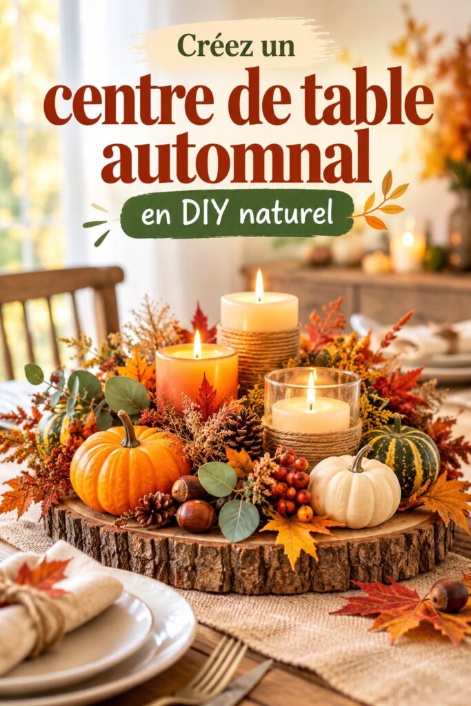 centre de table automnal fait à partir d'éléments naturels
