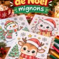 Enfants coloriant des dessins de Noël mignons