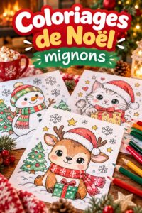 Enfants coloriant des dessins de Noël mignons