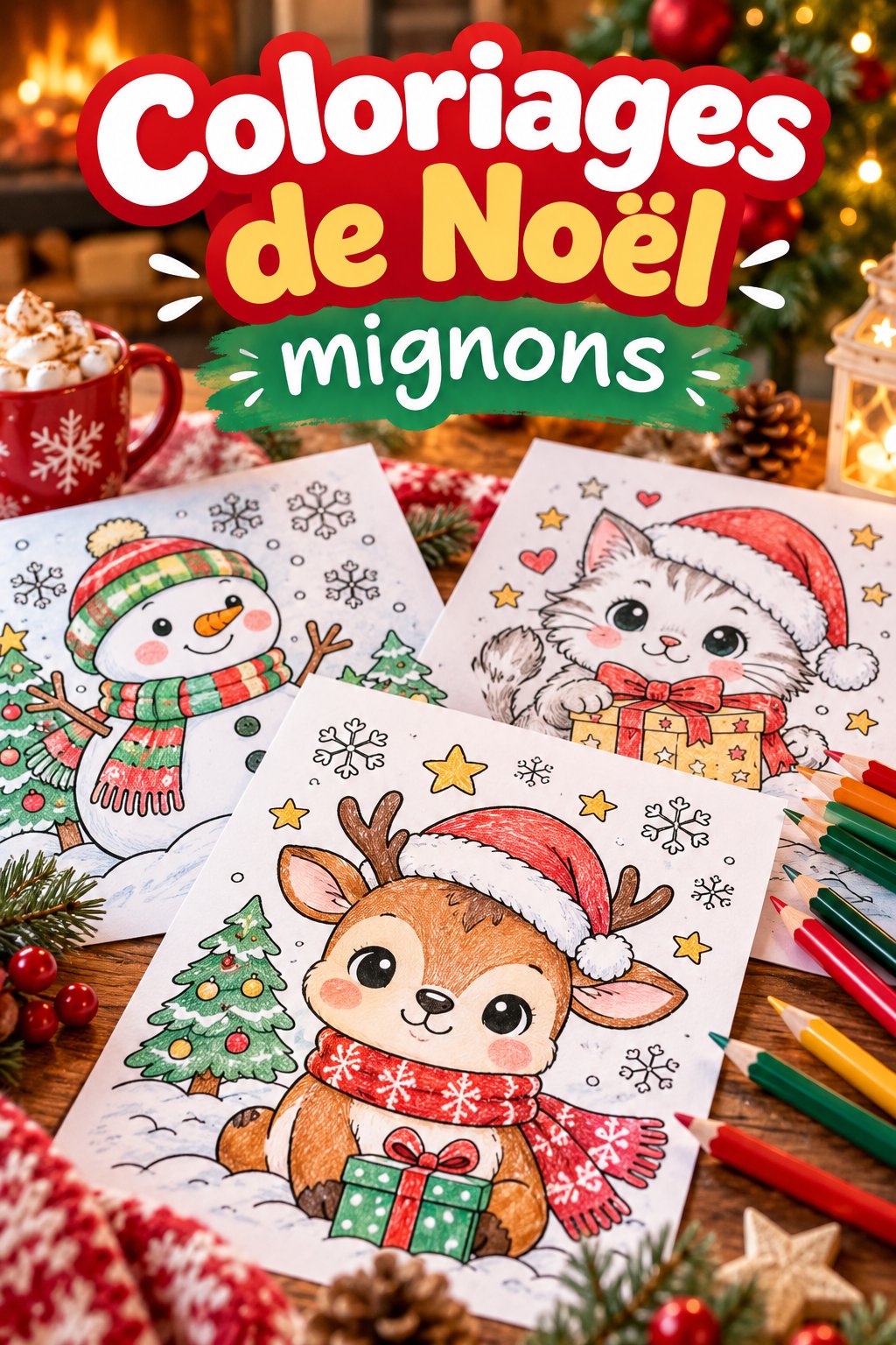 Enfants coloriant des dessins de Noël mignons