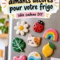 Magnets décoratifs colorés sur un frigo blanc, créés à la main.
