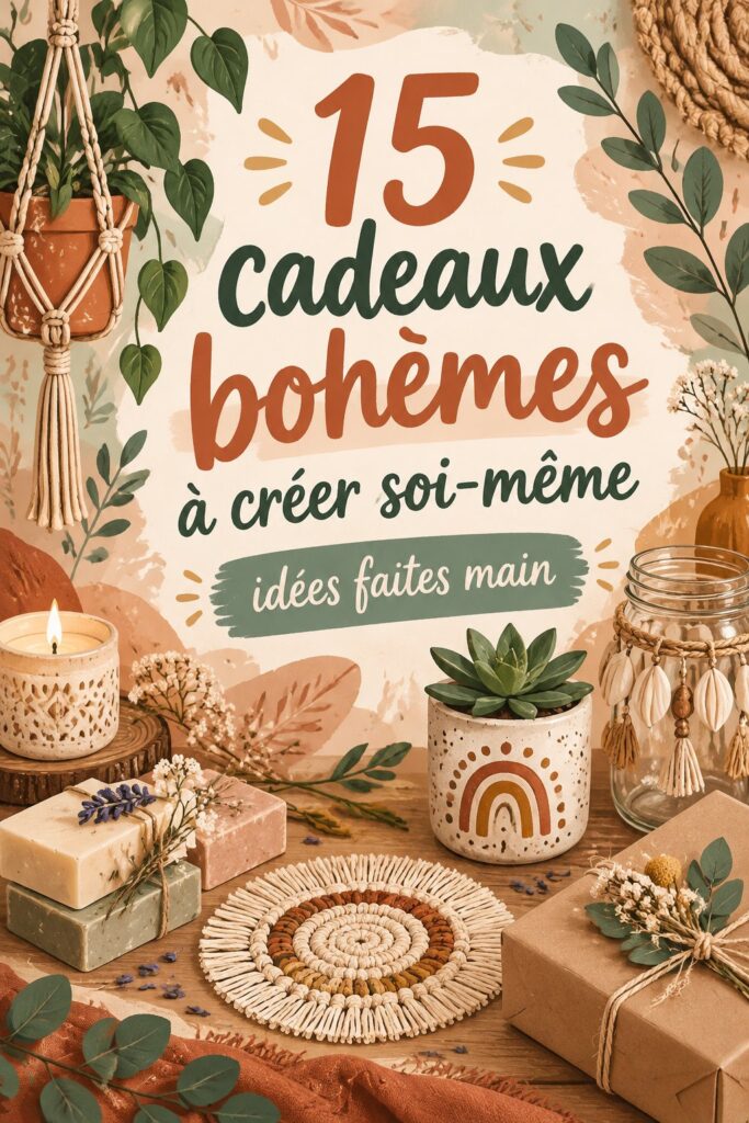 Exemple de créations boho faites main avec des matériaux naturels et colorés.