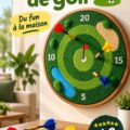 Dartboard golf original installé dans un salon, prêt pour une soirée jeux.