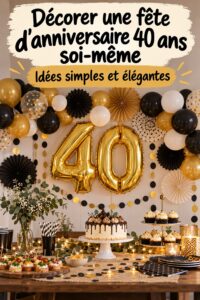 Décorations colorées et festives pour un 40e anniversaire réalisées à la main.