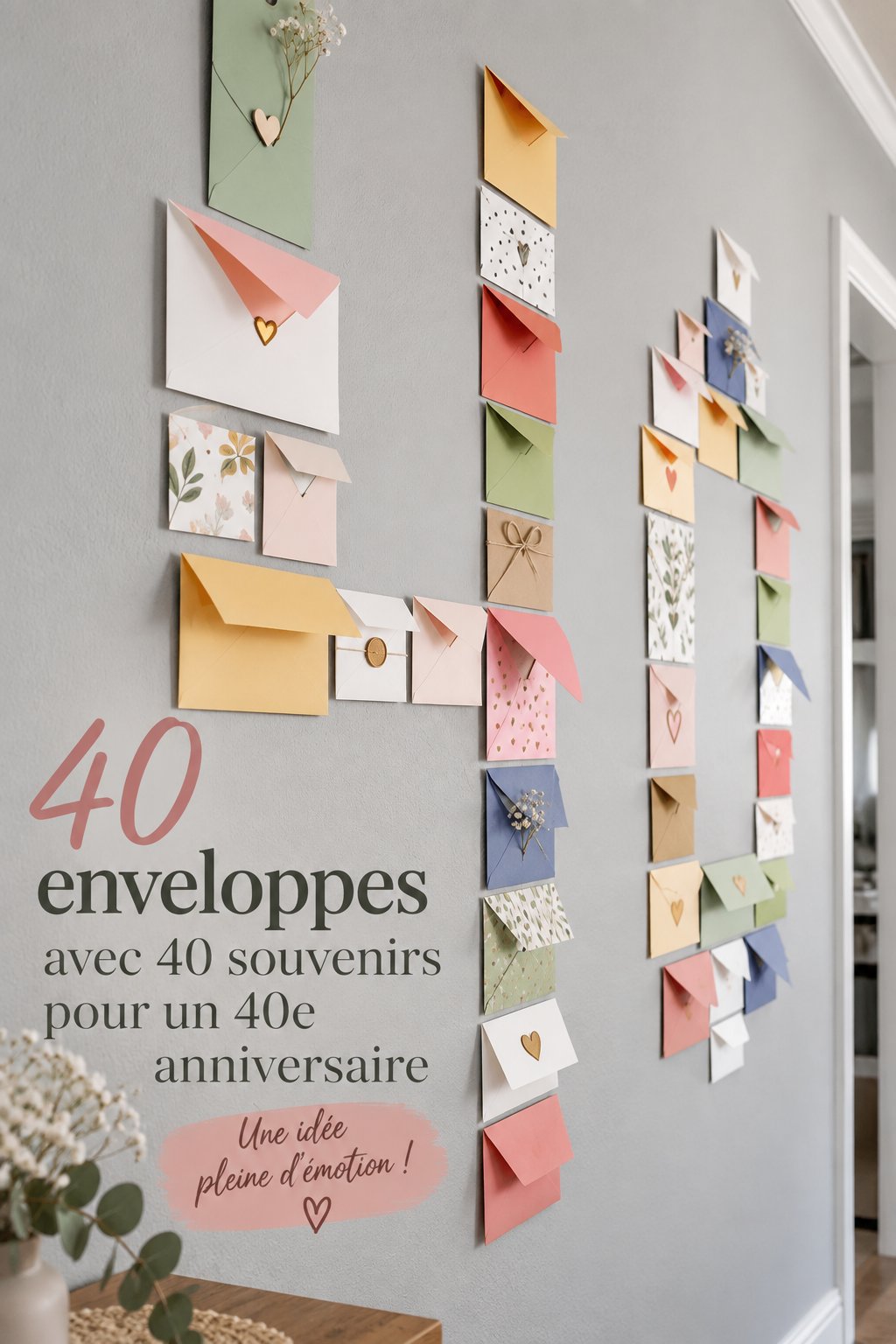 Un arrangement coloré d'enveloppes souvenirs pour un anniversaire particulier