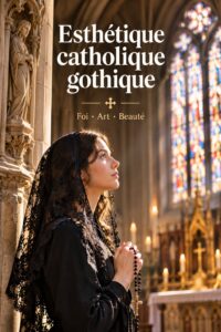 Décoration gothique pour un mariage avec des éléments catholiques.