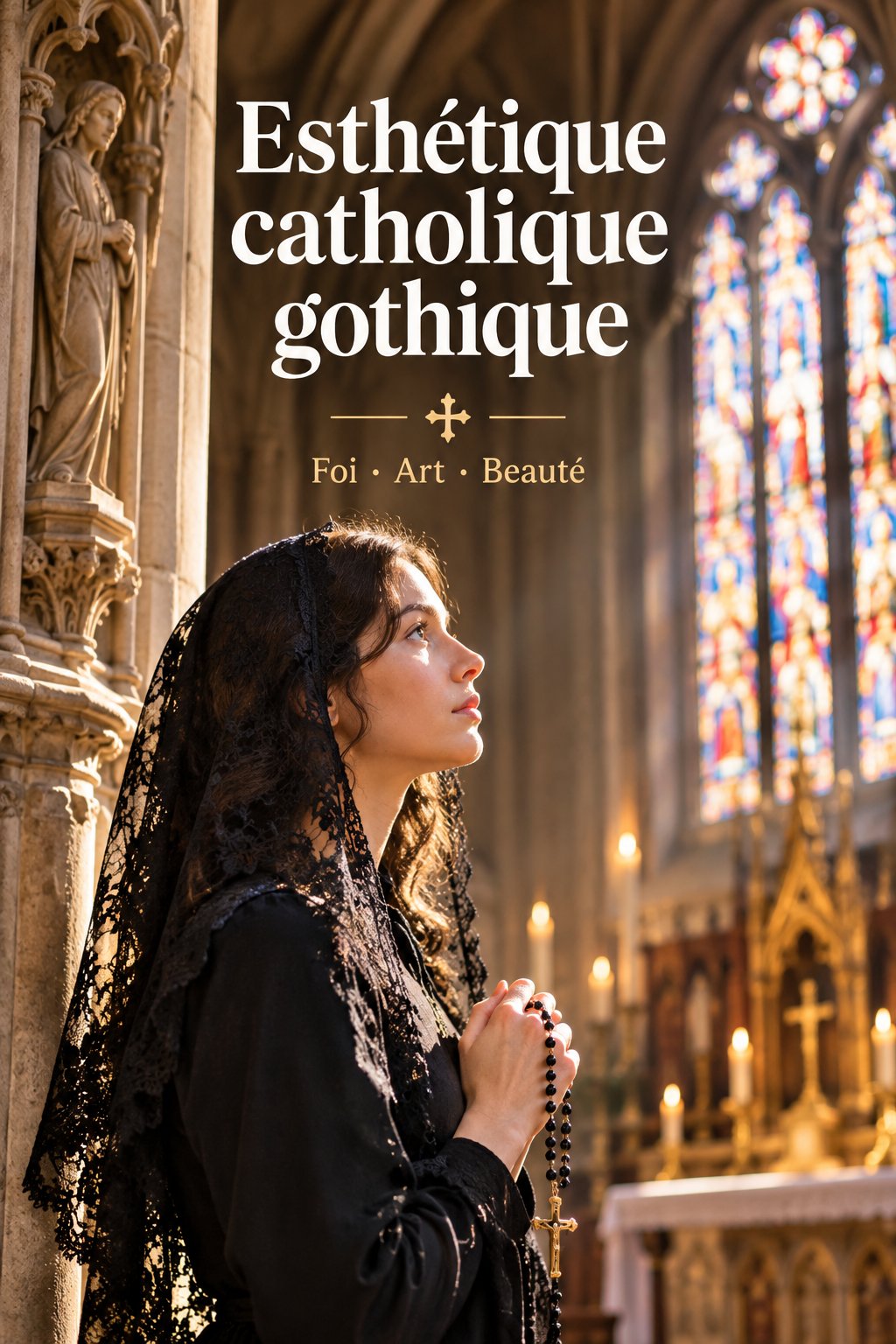 Décoration gothique pour un mariage avec des éléments catholiques.