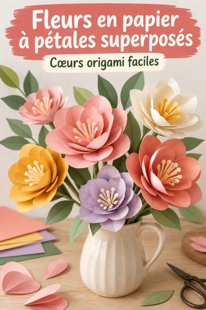 Magnifiques fleurs en papier colorées sur fond blanc, idéales pour des décorations DIY.