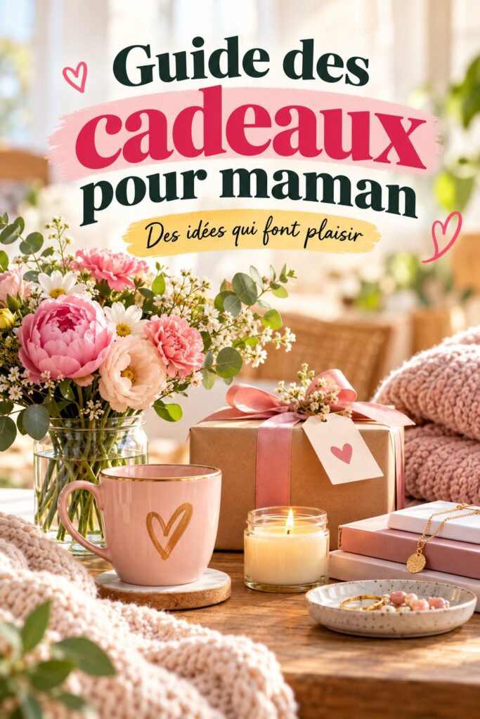 Sélection d'idées de cadeaux pour les mamans, incluant des objets personnalisés et des cadeaux DIY.