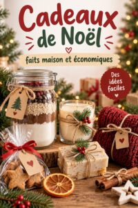 Un assortiment de cadeaux de Noël faits maison joliment emballés sur une table en bois.