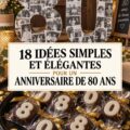 Décorations élégantes pour un 80e anniversaire, comprenant des fleurs et des lumières douces.