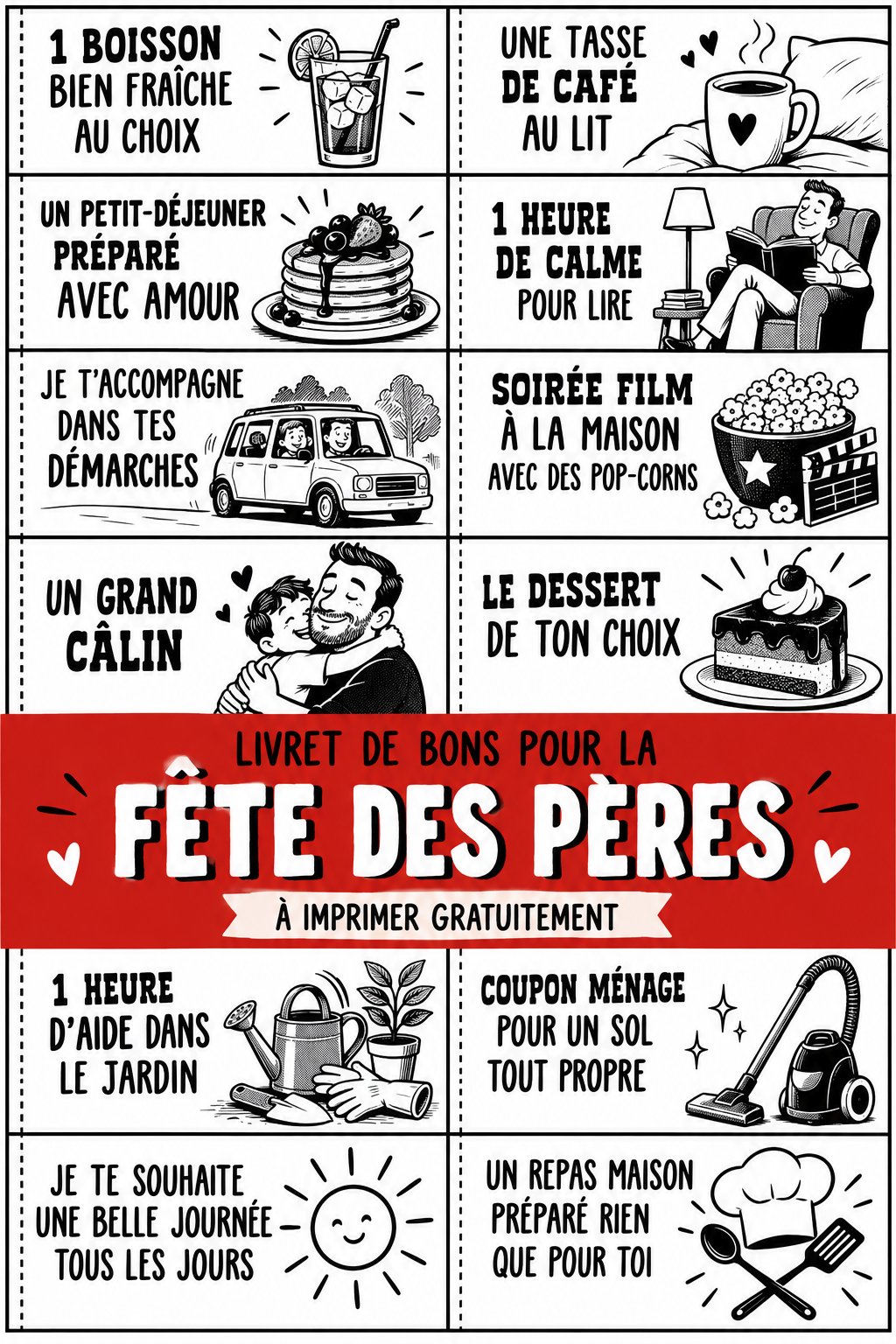 Livre de coupons fait maison pour la fête des pères, avec des coupons colorés et créatifs