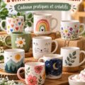 Mug personnalisé en céramique avec des motifs colorés fait main.