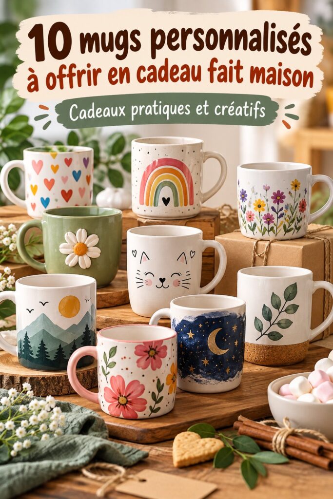 Mug personnalisé en céramique avec des motifs colorés fait main.