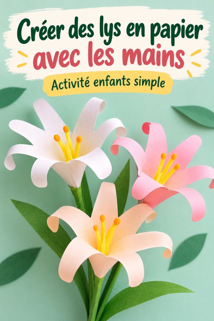 Image de lys en papier colorés faits main, représentant un bricolage floral créatif.