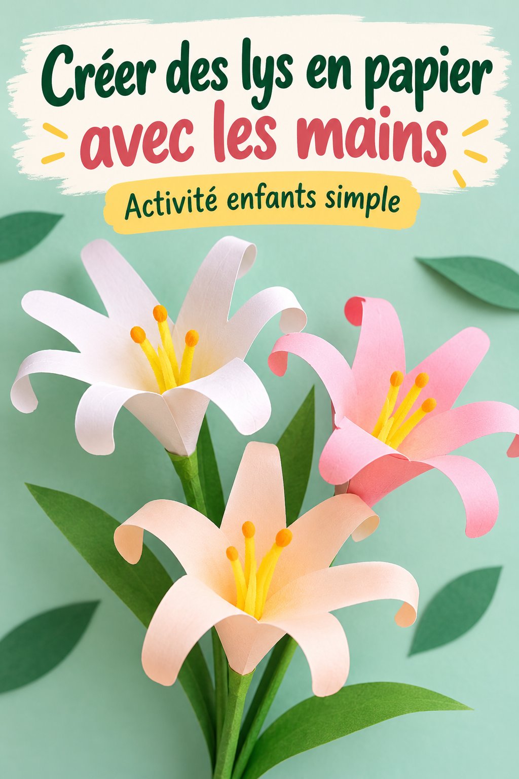 Image de lys en papier colorés faits main, représentant un bricolage floral créatif.