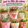 Pot de fleurs fait main pour la fête des mères, avec un message touchant et des fleurs colorées.