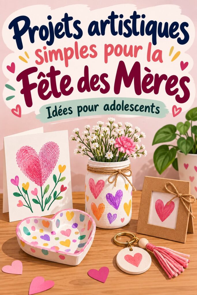 Un adolescent réalisant un projet artistique pour la fête des mères, entouré de fournitures artistiques.