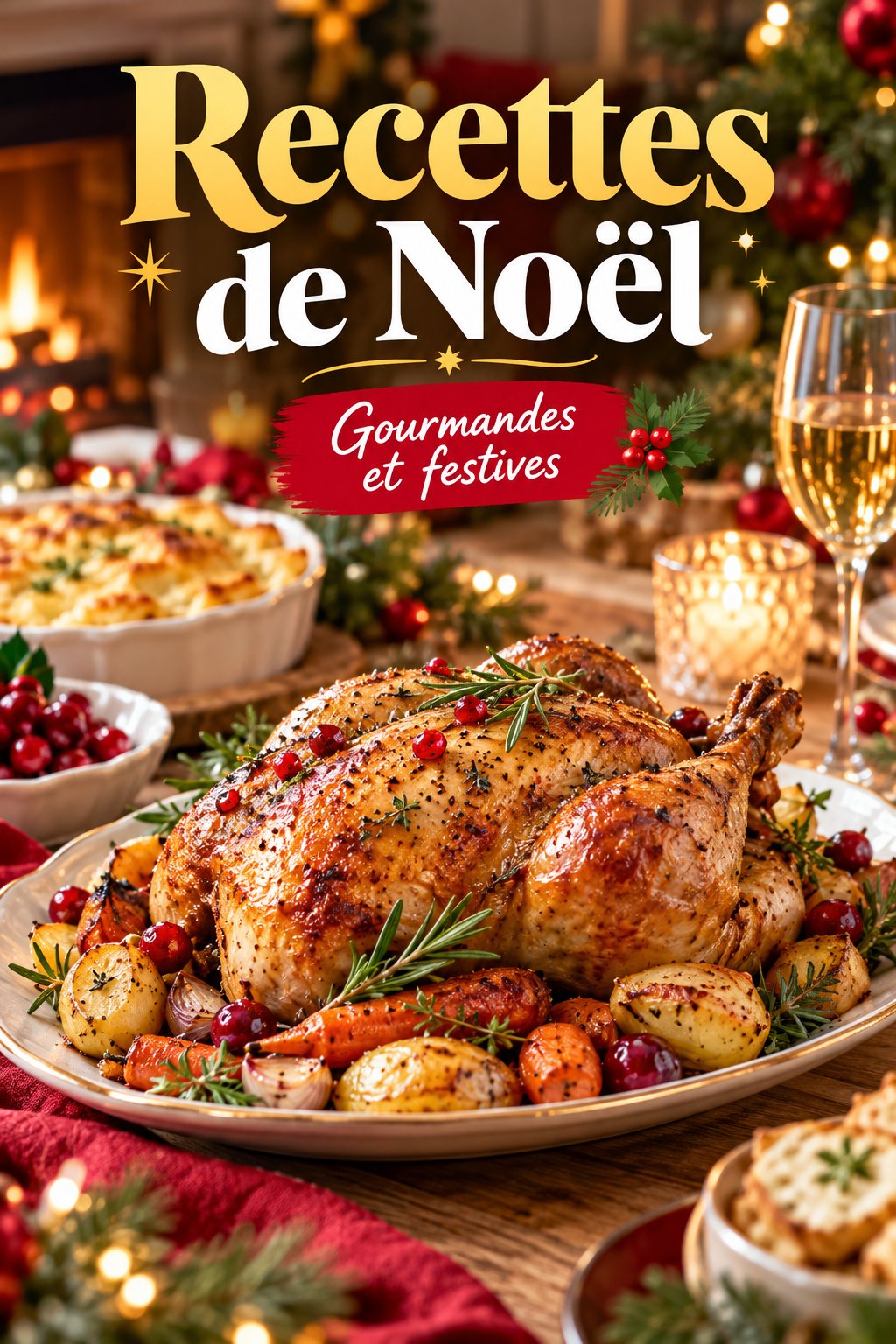Une table élégamment dressée pour le dîner de Noël avec des plats savoureux.