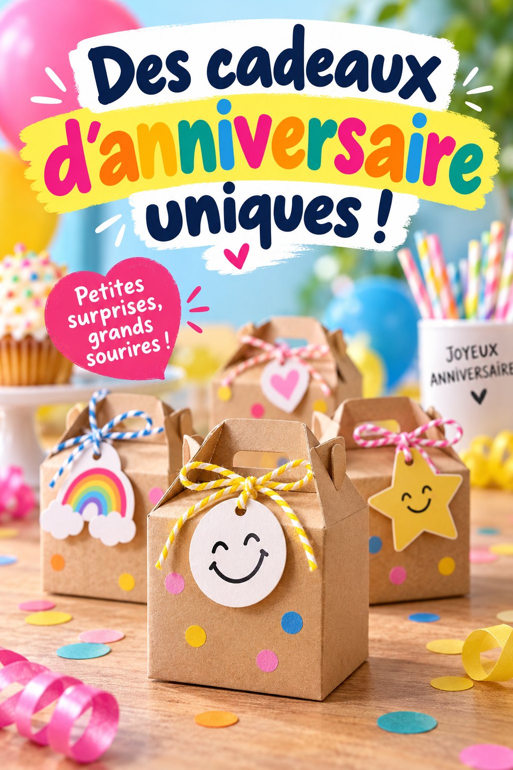 Des souvenirs d'anniversaire uniques, présentés sur une table de fête.